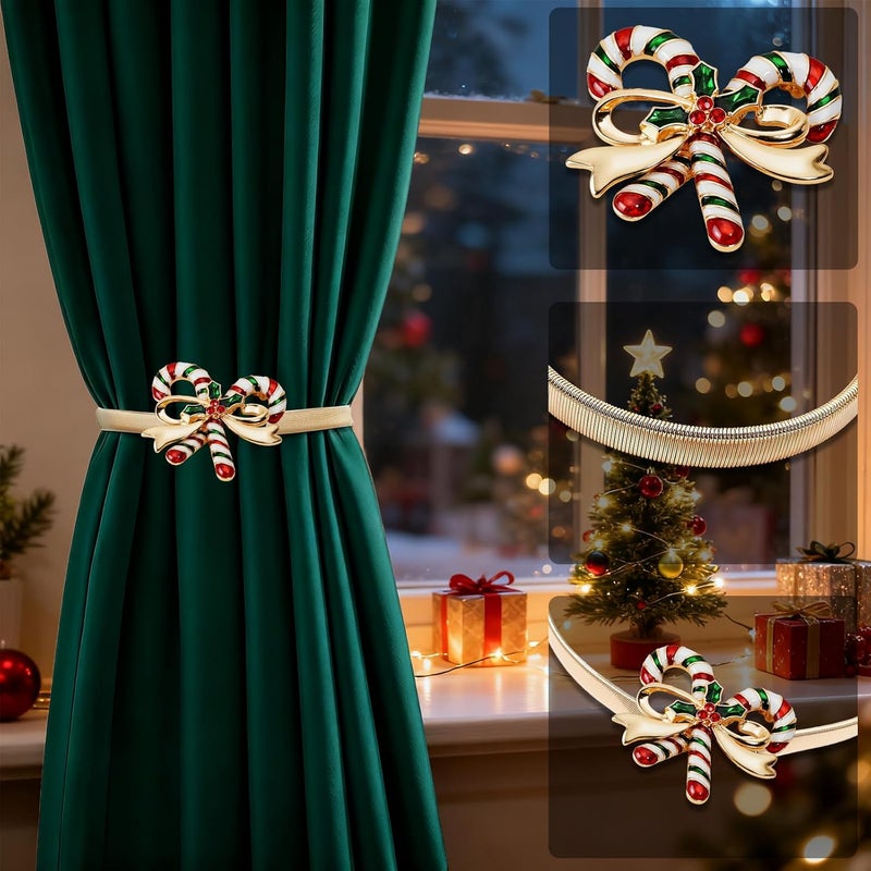 LLPMutu 4 Pack Christmas Curtain Tieback Buckle Aluminum Alloy Spring Design Curtain Holdback Carving Design Christmas Curtain Ties for Drapes Curtain Ties Backs Modern Christmas Decor (Crutch) - Image 2